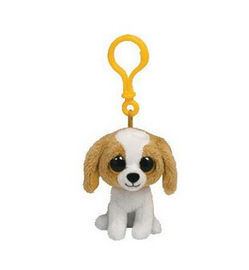Brinquedo ronco Keychain do luxuoso do bicho de pelúcia do cão, branco cinzento/branco/arroz
